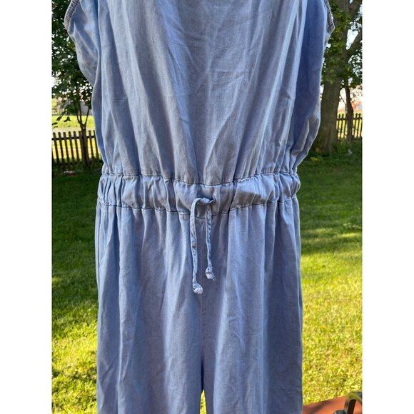 Demin Sleeveless Light Blue Jumpsuit With Adjustable Waist Tie & Wide Legs M - Picture 2 of 11